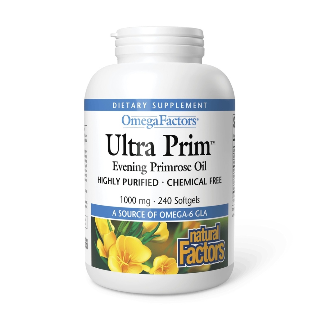 Omega Factors by Natural Factors, Ultra Prim Evening Primrose Oil, Promove a saúde feminina e imune com Omega-6 GLA, 240 softgels (240 porções)