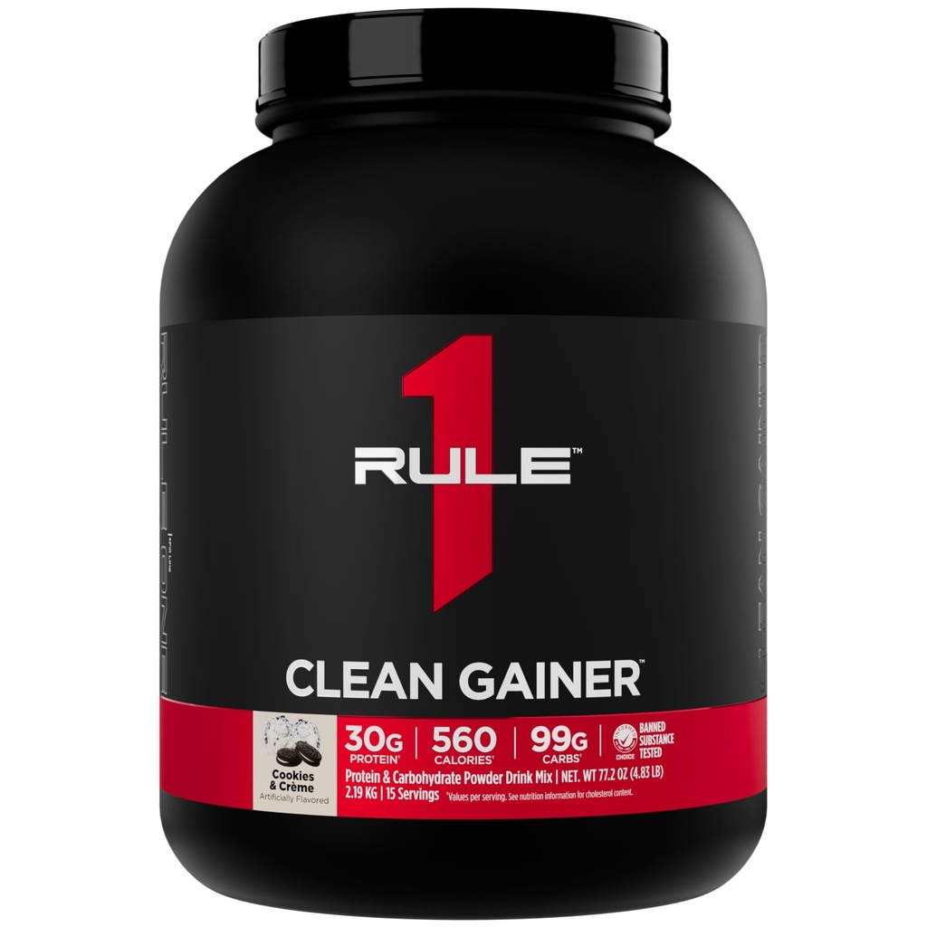 Regra 1 Gainer limpo - alta proteína Lean ganhar fórmula com 560 calorias, 30g de proteína de espectro completo, mais de 90g de carboidratos, abaixo de 6g de gordura (15 Servings, Cookies & Crème)