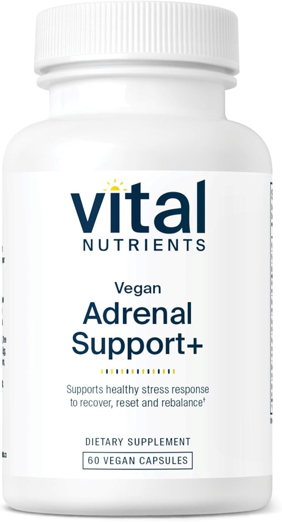 Nutrientes Vital Vegan Suporte Adrenal + Suplemento para apoiar Função Gland Adrenal e Resposta ao Estresse Saudável* .'Stress Leve*'Gluten, Dairy & Soy Free .'60 Cápsulas