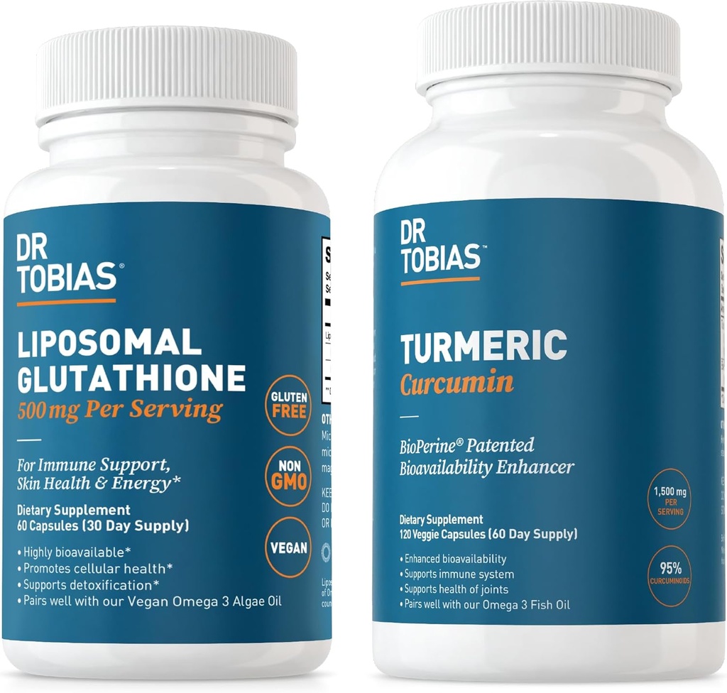 Dr. Tobias Curcumina Turmérica e Glutationa lipossomal - Apoia a Saúde Conjunta, Função Imune, e Vitalidade da Pele - Vegan, Não-GMO