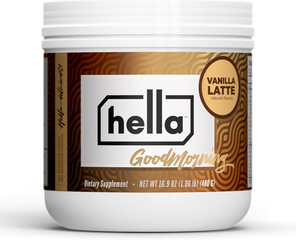 Hella Nutrition Bom dia café Cafeína Natural Alternativa com Mushroom Café Substituto de proteína, colagénio, vitaminas B-12 & D, eletrólitos, e minerais