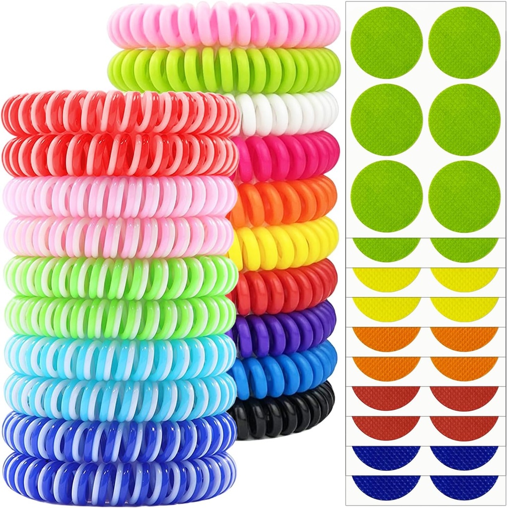 Pulseiras Repelentes Mosquito 20 Pack, Individualmente Envolto Bandas Repelentes Mosquito com 60 Pcs Mosquito Repelentes Stickes, DeET Free Insect Bug Repelente Pulseiras para Adultos Crianças