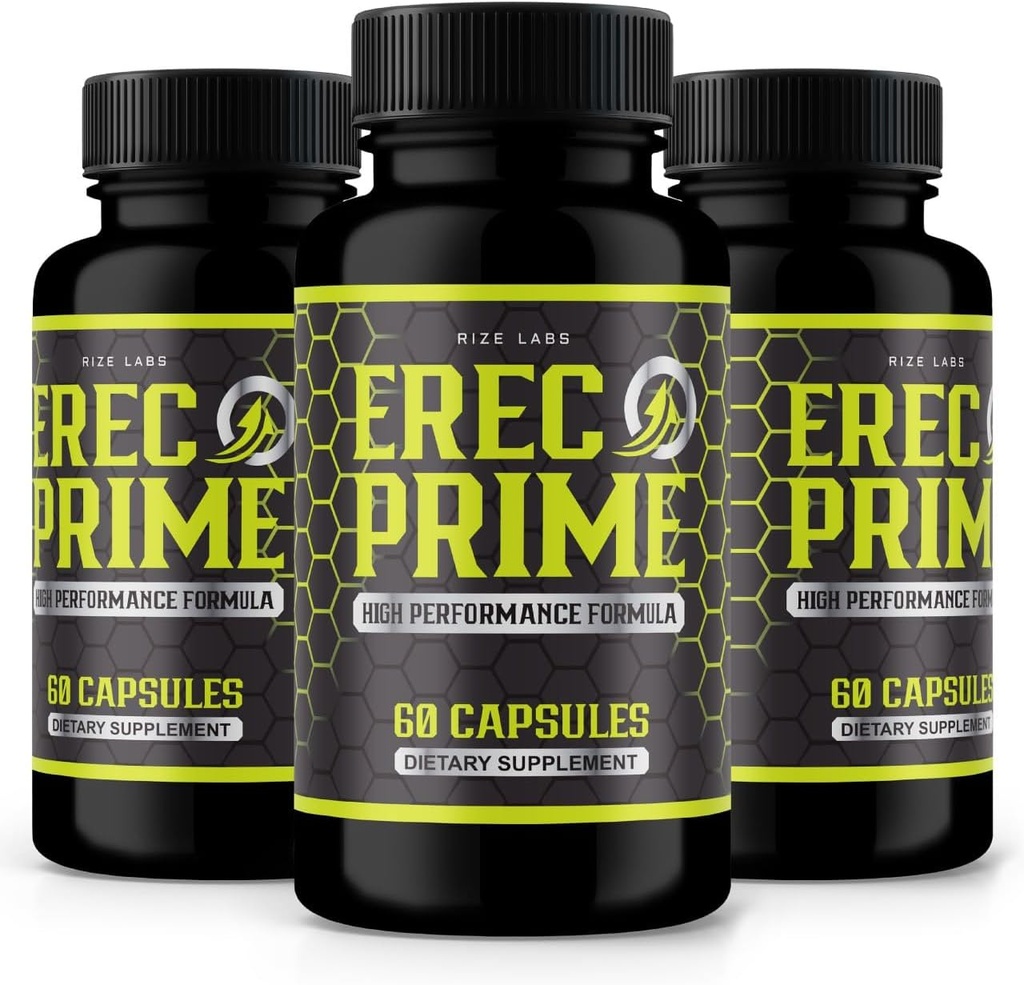 Rize labs (Pacote de 3 comprimidos Erec Prime para homens, Fórmula de Alto Desempenho, Suporte All-Natural para desempenho de pico e saúde geral, Comentários Oficiais (180 Cápsulas)