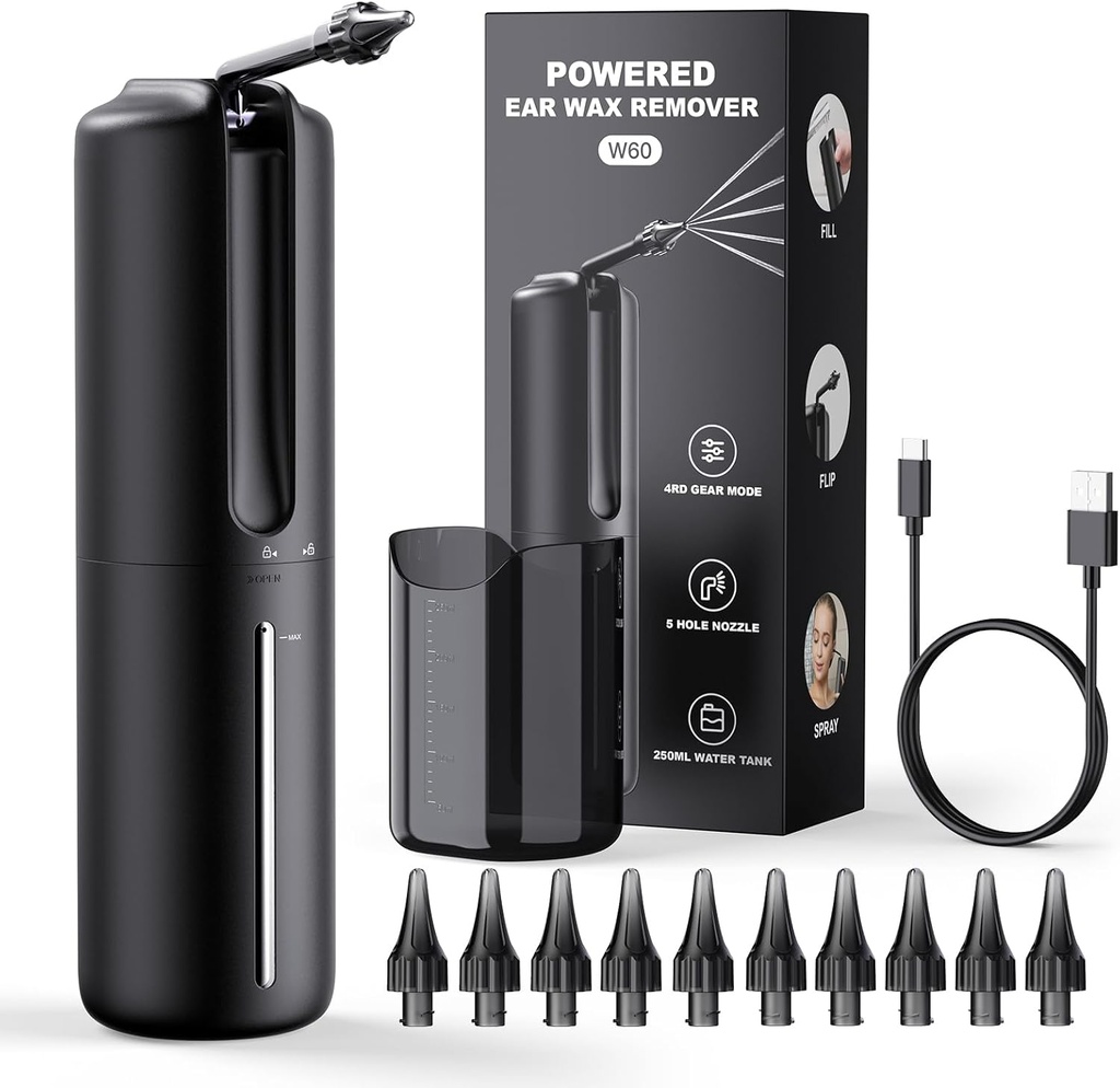 Remoção de cera de ouvido Remoção elétrica de irrigação de ouvido Sistema de lavagem de água Powered Ear Cleaner com 4 modos de pressão Ferramenta de limpeza de ouvido segura e eficaz Recarregável USB resistente à água