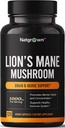 Natgrown Lions Mane Mushroom Suplemento Cápsulas - Extrato de Mane de Leão Orgânico Nootrópico Suplemento do cérebro para homens e mulheres - Promove a clareza mental, foco e memória - comprimidos Vegan