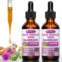 2 Pacote de gotas líquidas de cardo de leite - Fígado Limpar Detox e reparo - 1000mg Suplemento de cardo de leite para suporte de fígado, Suplemento de fígado de silymarin para saúde do fígado, Vegan, Não-GMO, 4 Fl Oz
