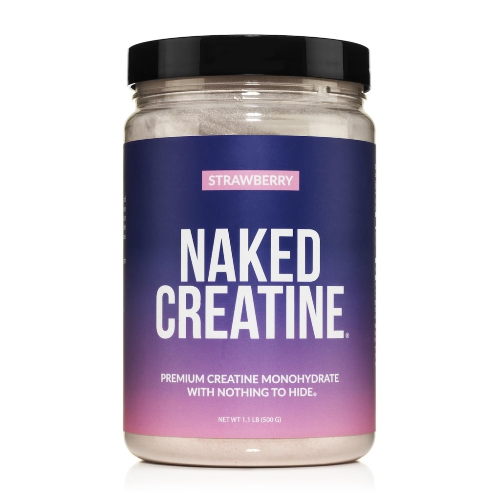 Creatina naked - Creatina com sabor de morango Mono-hidratada - Pó de morango real, Sem aditivos, Crescimento muscular, Vegan, Não-GMO, Sem glúten, Sem soja - 45 Servimentos