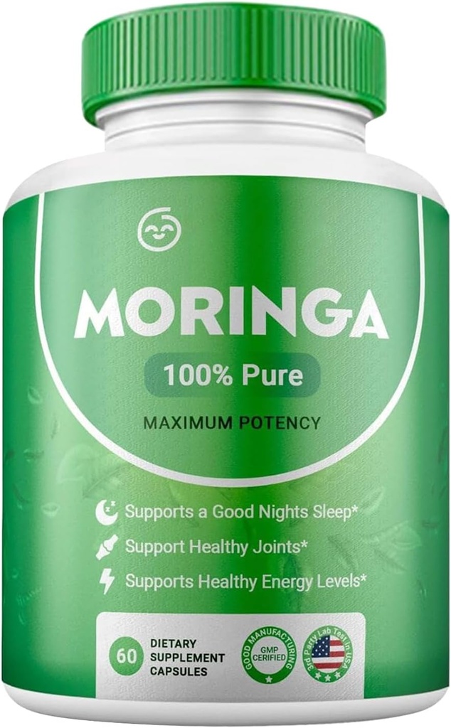 Moringa Pó Cápsulas Puro Nutriente-Rich Moringa Pó Suporta Energia Saúde da pele Gut Saúde Vitaminas Essenciais Aminoácidos (Pacote de 1)