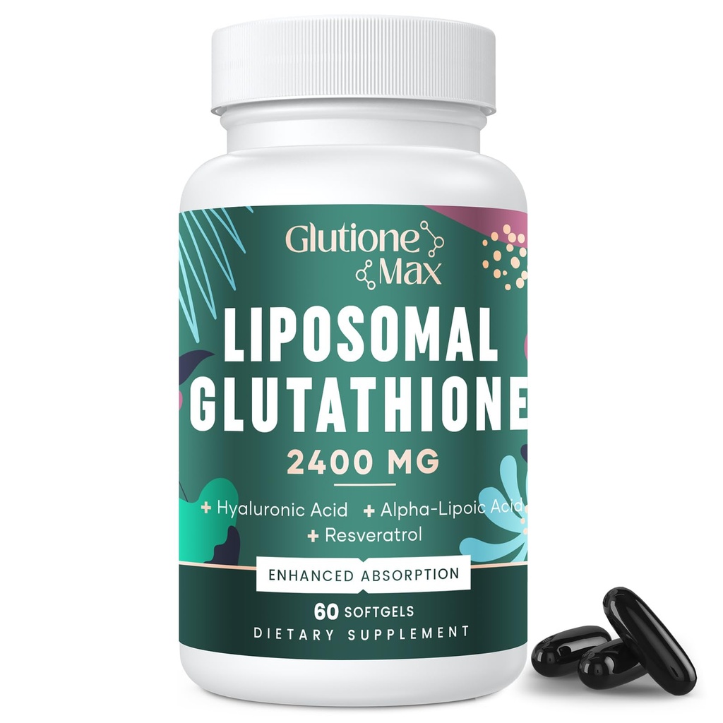 Glutationa lipossómica 8-em-1 2400 MG, Fórmula Antioxidante de Alta Absorção – com Ácido Hialurónico, Ácido Alfa-Lipoico, Resveratrol - Pele, Detox Fígado e Sistema Imune, 60 Softgels