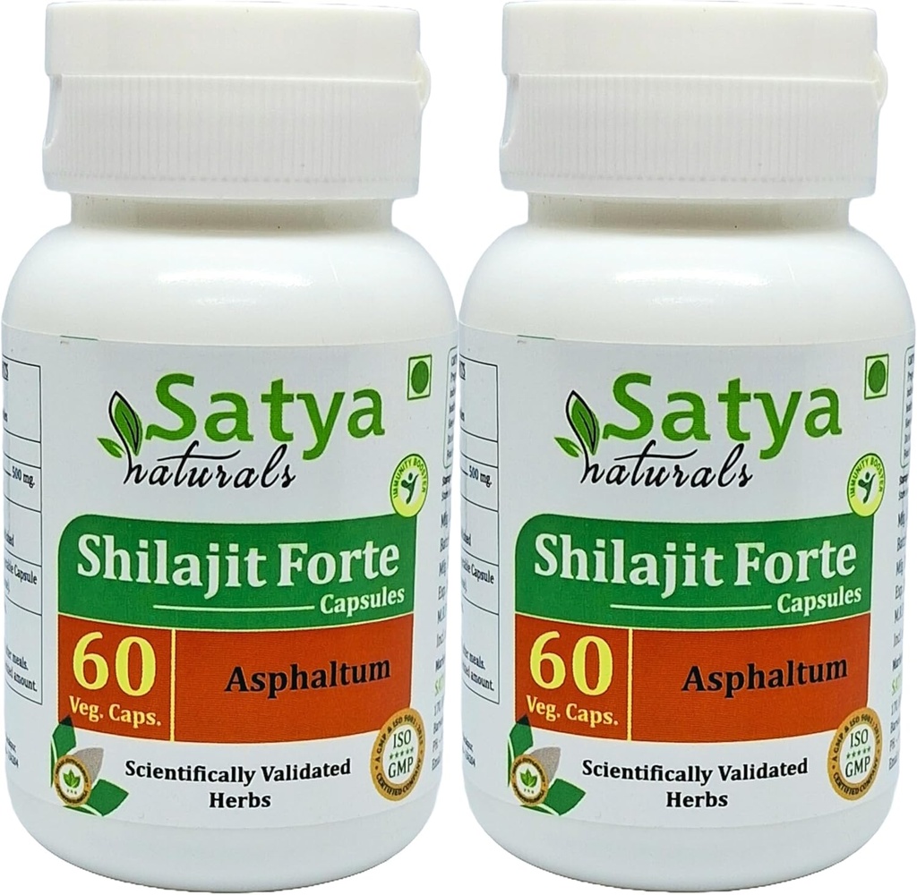 Cápsulas de Shilajit Forte 500 mg. 60 Veg. Cápsula de Shilajit (Asphaltum) Extrair Cápsulas para Homens e Mulheres