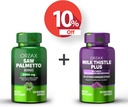 ORZAX Saw Palmetto 2000 mg 120 Cápsulas Vegatáveis e Cardo de Leite Plus com cápsula Vegatable Dandelion 120, pacote