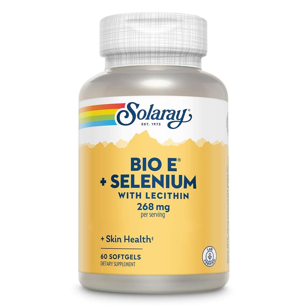 Bio Vitamina E 400 UI (268 mg) com Selênio 100 mcg e Lecitina - Suporte à tireóide, Antioxidante e Imune Suplemento de Suporte, Alta Absorção, Lab Verificado, Garantia de 60 dias, 30 Servões, 60 Softgels
