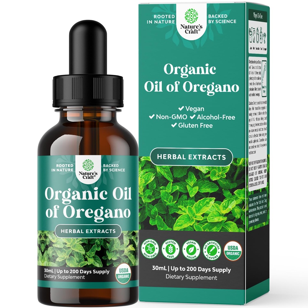 Óleo Orégano Orgânico Drops - Óleo Líquido Super Concentrado de Orégano com Carvacrol 60% para Digesção e Suporte Imune - Tintura de Extrato de Ervas Líquidas para Força Imune e Intestinos Saudáveis - 30 mL