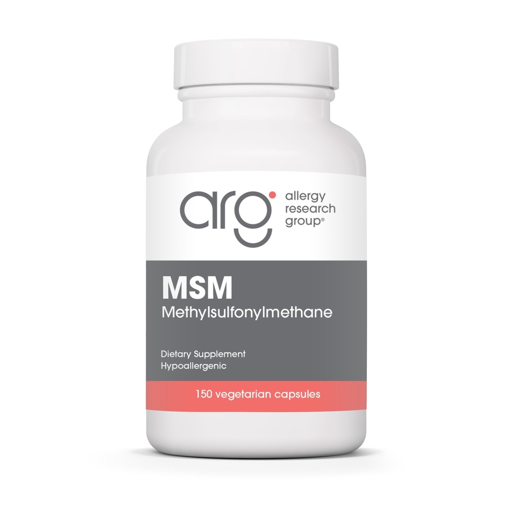 Grupo de pesquisa de alergia MSM Suplemento - MSM Cápsulas em pó para o crescimento do cabelo, metilsulfonilmetano para cabelos saudáveis, pele e unhas, 500 mg por serviço - 150 Cápsulas vegetarianas