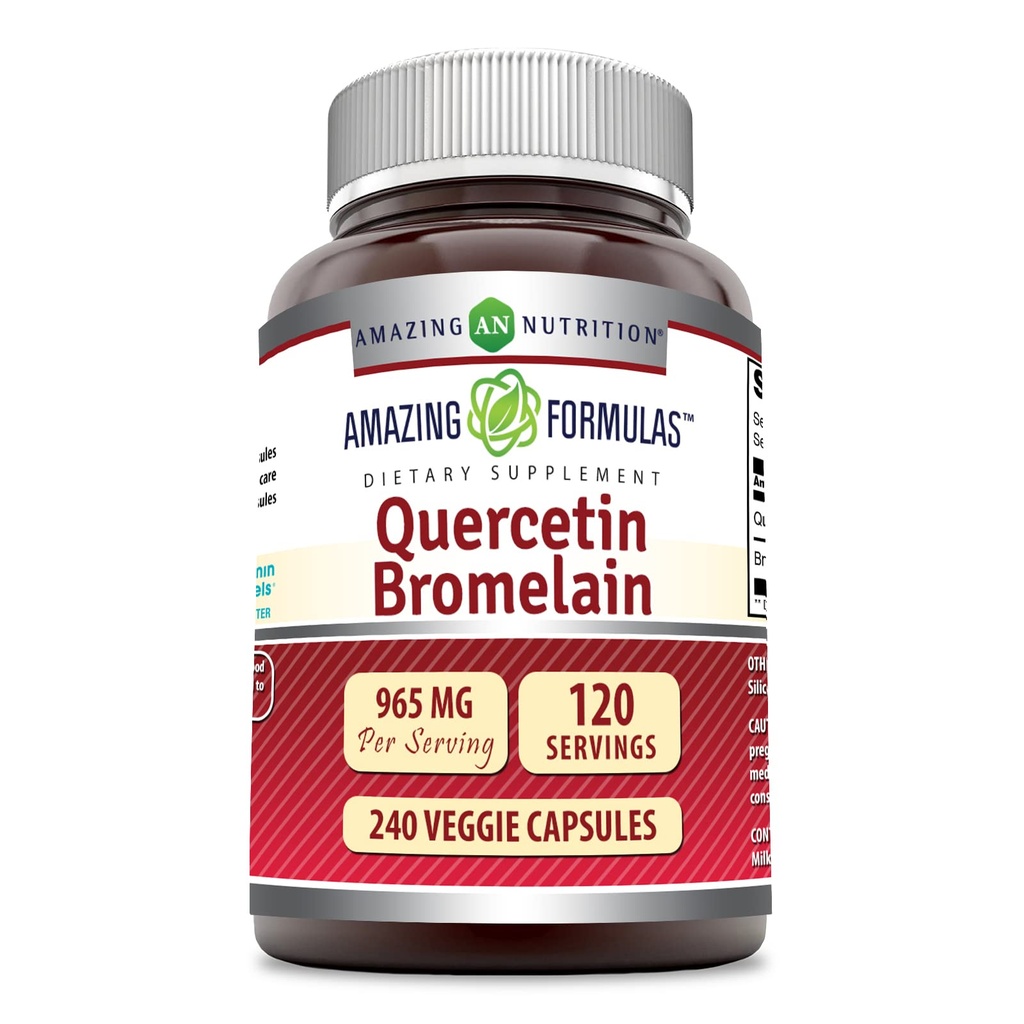 Surpreendente Nutrição Quercetin 800 Mg com Bromelain 165 Mg Cápsulas Veggie Suplementar □ Não-GMO □ Gluten Free □ Made in USA □ Adequado para Vegetarianos (240 Contagem)