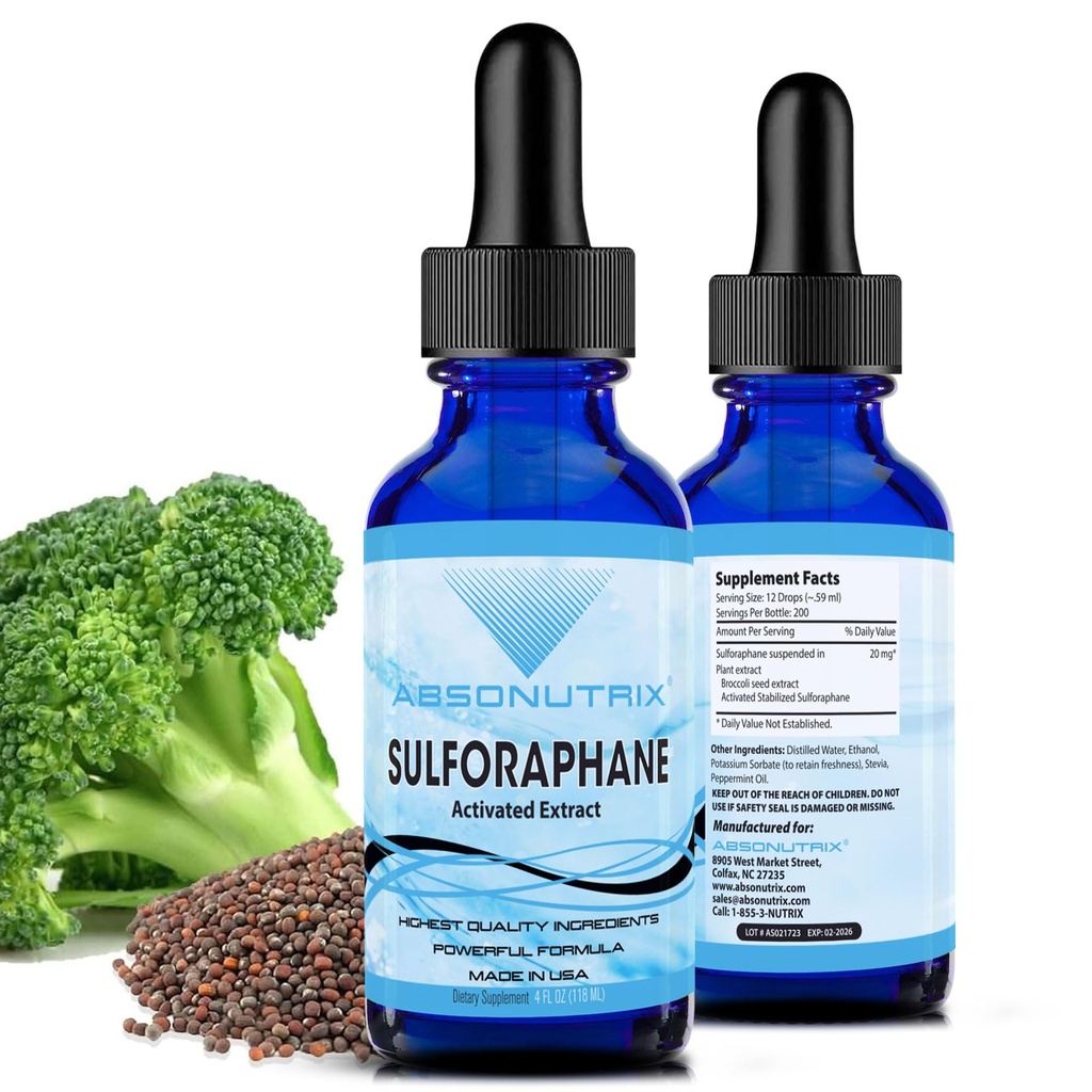 Absonutrix Ativado e Estabilizado Sulforaphane, 20 mg, 200 Servões, Ajuda a Função Cognitiva, Ajuda a Envelhecer Lentamente, Terceiros Testados, Fácil Absorção, GMP-Certificado, Não-GMO, Made in USA,