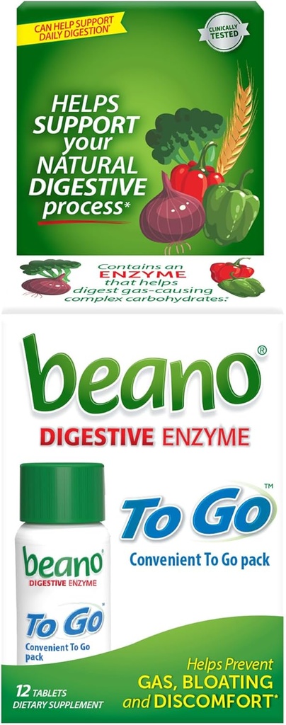 beano para ir prevenção de gás, suplemento dietético de enzimas alimentares, ajuda Digest alimentos causadores de gás, 12 comprimidos