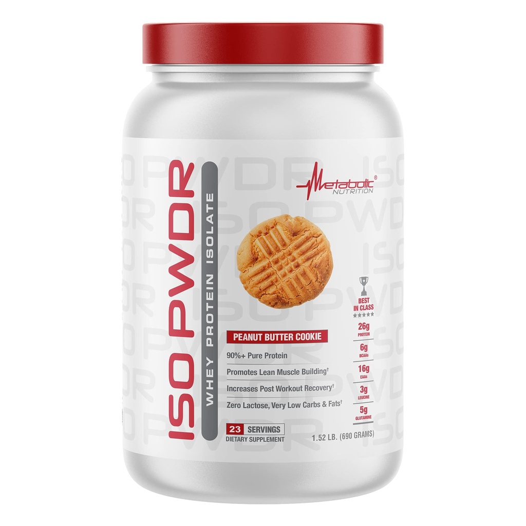 Proteína de Whey Nutrition Metabólica Isolate ISO PWDR Bolacha de manteiga de amendoim, 1,54lb, 23 Servos, 26g de proteína, Digestão rápida, carboidratos zero, sabor delicioso, muito baixo carboidratos e gordura, lactose zero