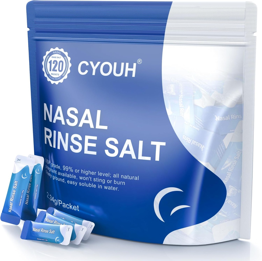 120PCS Salt Saline Packets Sinus Nasal Rinse para Neti Pot, individualmente embrulhado 2.34G Sistema de irrigação de lavagem nasal Nase Cleaner Saline Refil Packets