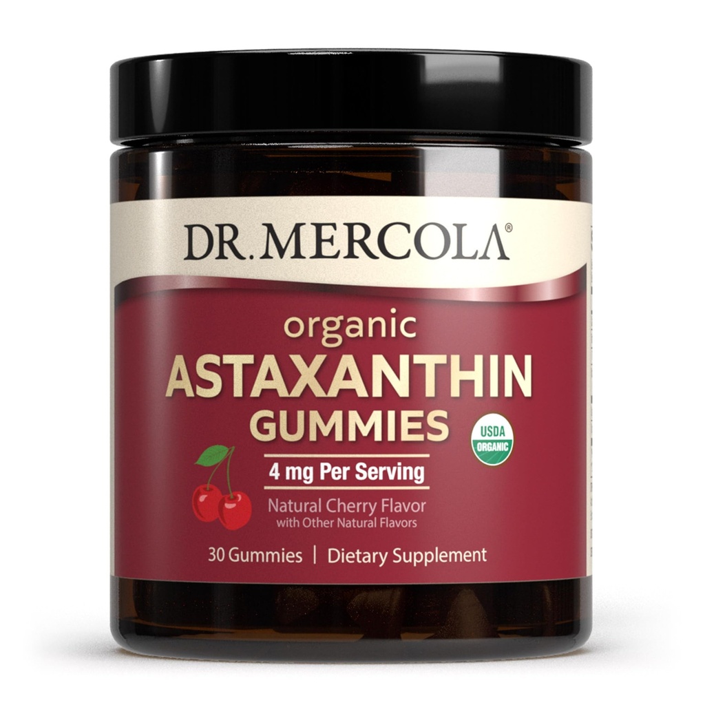 Dr. Mercola Orgânico Astaxantina Gummies Astaxantina, 30 Servings (30 chicletes), 4 mg por serviço, Suplemento dietético, Antioxidante e Suporte Imune, Certified Organic, Non-GMO