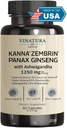 VINATURA Kanna Zembrin Sceletium Tortuosum - 50mg Kanna/Serving, com Ashwagandha, Ginseng * Saúde do cérebro, suporte de alívio de estresse* Panax Ginseng 80% Ginsenosides Ashwagandha Cápsulas 10% Withanolides