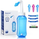 MAOEVER Neti Pot Sinse Garrafa com 100 pacotes de sal de lavagem nasal Lavar o nariz Lavar a pressão Lavar a irrigação nasal para adultos e crianças BPA Grátis 300 ML com termômetro adesivo (azul)