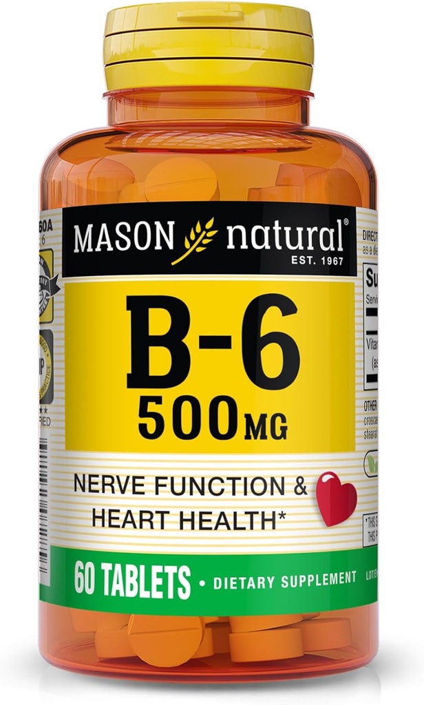MASON NATURAL Vitamina B6, 500 mg, 60 comprimidos