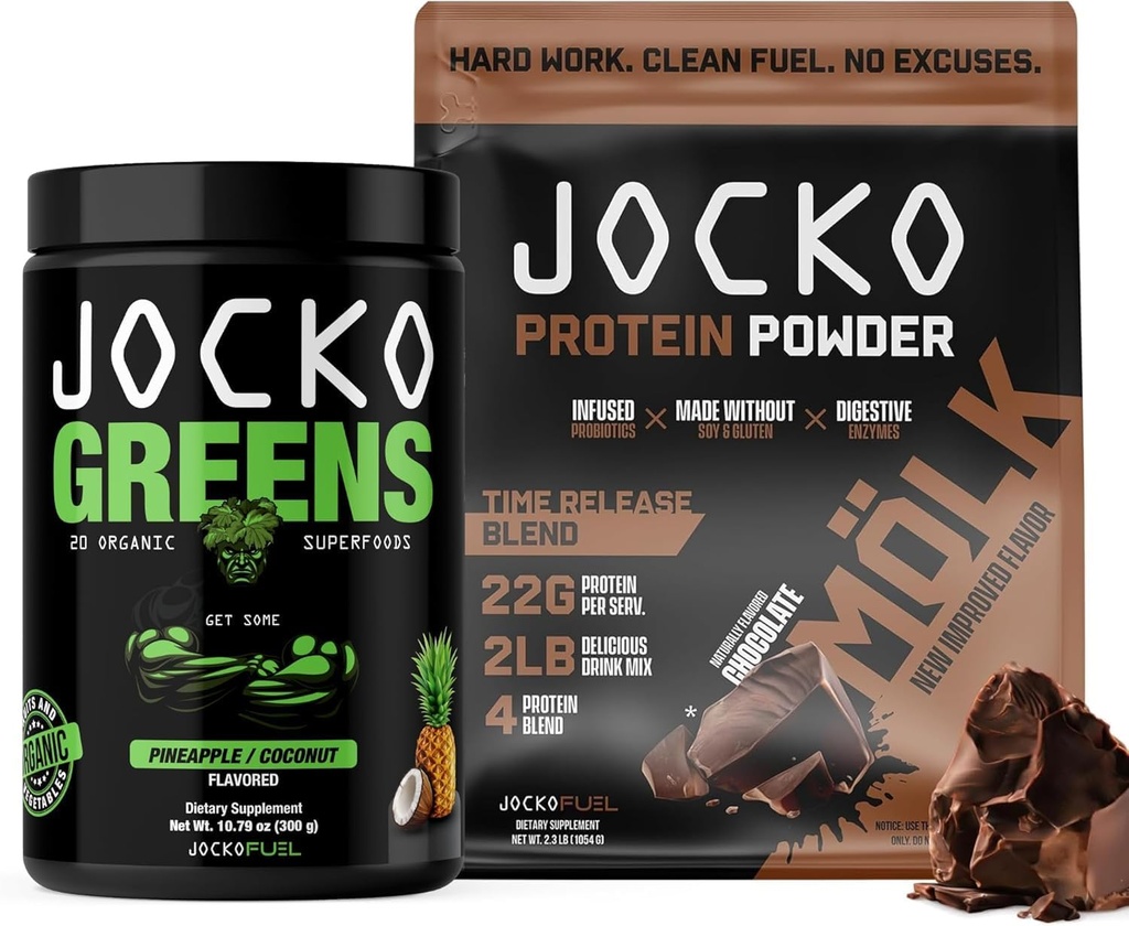 Pacote Jocko Combustível 2 Pack - Pó de Verdes Jocko + Chocolate Mölk Protein Powder