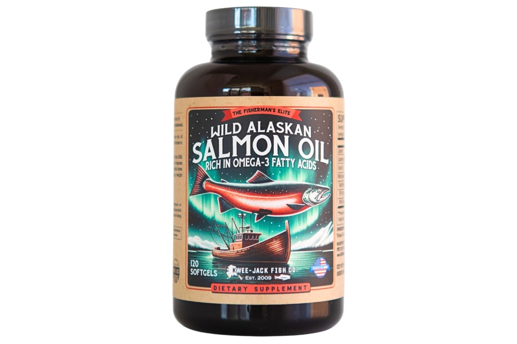 Wild Alaskan Salmon Fish Oil Omega 3 Suplemento para Humanos EPA e DHA Co. de peixes Kwee-Jack 120 softgels 1000mg óleo de salmão