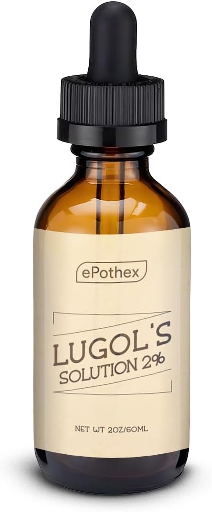 Solução de Lugol frasco de vidro de 2 onças. Contém iodeto de potássio e iodo, 60ml