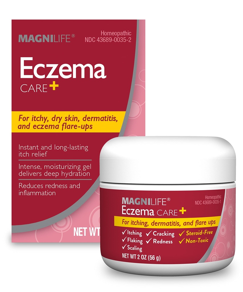 MagniLife Eczema Care+, gel hidratante para coceira, pele seca, último alívio para dermatite e Eczema Flare-Ups - Ingredientes naturais Aloe, Calendula & Tea Tree Oil - Esteróide-livre, Paraben-livre - 2 onças