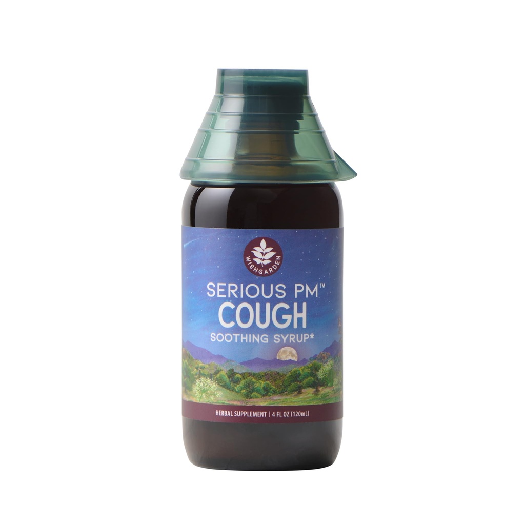 WishGarden Herbs Serious Tosse PM Soothing Syrup - Natural Herbal Nighttime Cough Supressor para Adultos com Mullein Folha Acalma Tosse Reflexo, Normaliza a produção de muco, Suporta sono descansado, 4 onças