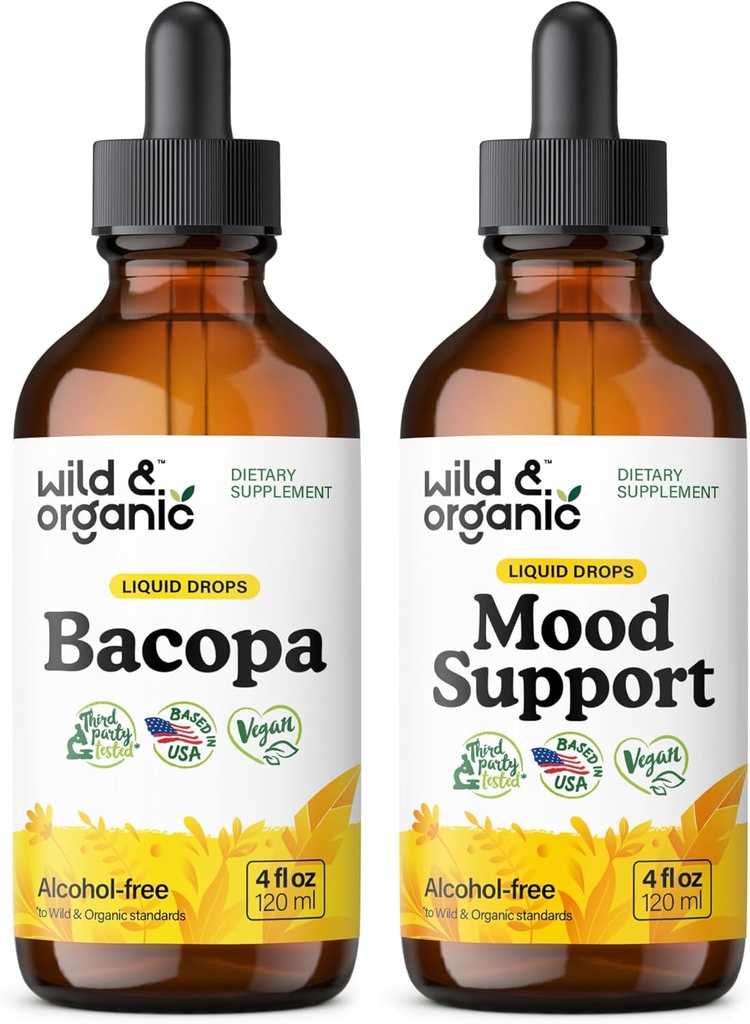 Selvagem e orgânica Bacopa Tintura 4 fl oz & Mood Suporte Tintura 4 fl oz