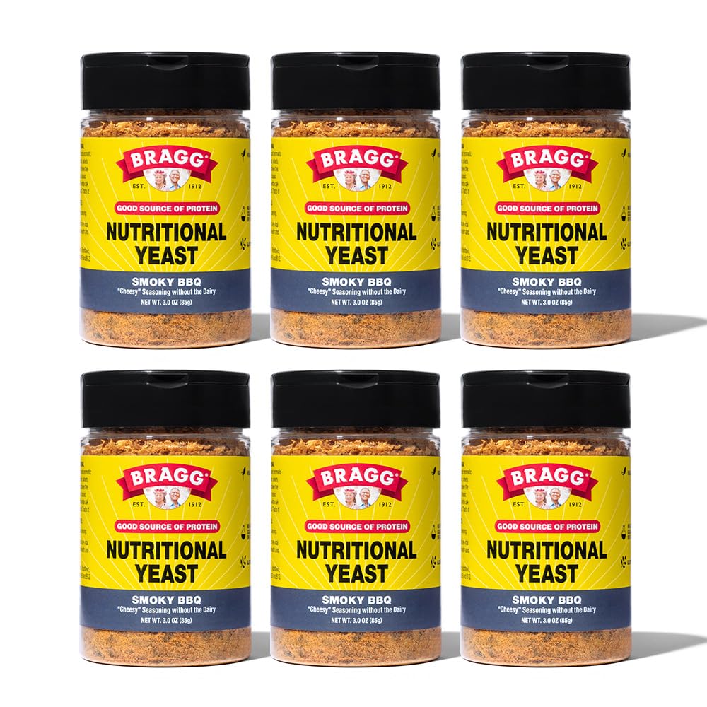 Bragg Nutritional Yeast Smoky BBQ Temperamento - (6 Pack) 3 onças - Dairy-Free Parmesan Cheese Substitute - Perfeito para saladas, massas, pipoca, e mais