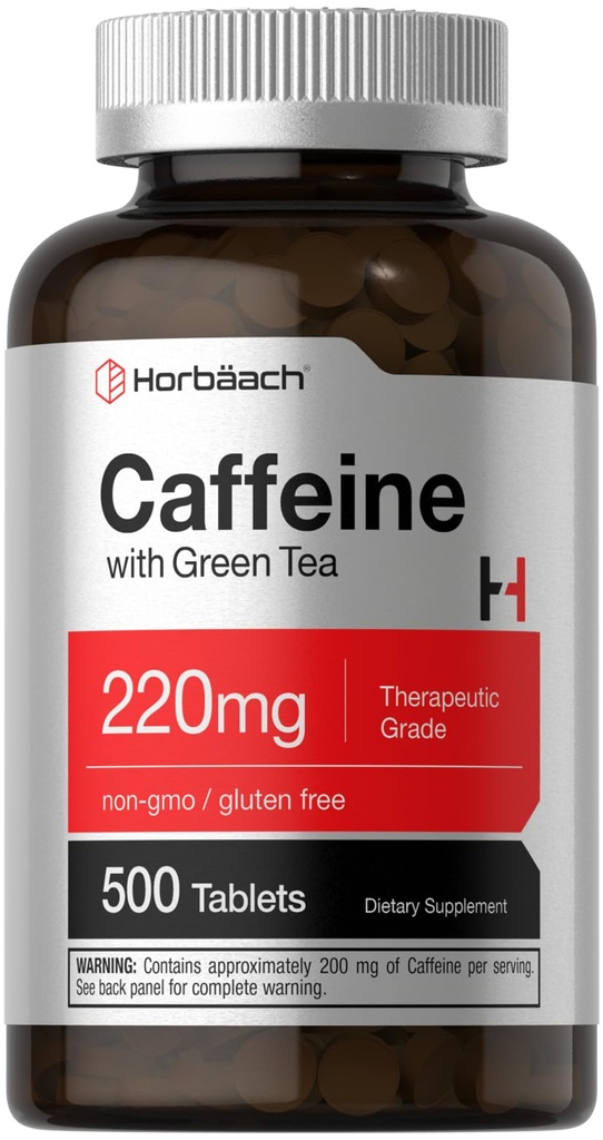 Horbäach Caffeine Pills 220mg com chá verde 500 Tablets