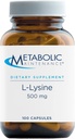 Manutenção metabólica L-Lysine - 500mg Amino Acid Supplement, Vegan + Sem preenchimentos - Imune, Osso + Suporte de tecido conectivo (100 Cápsulas)