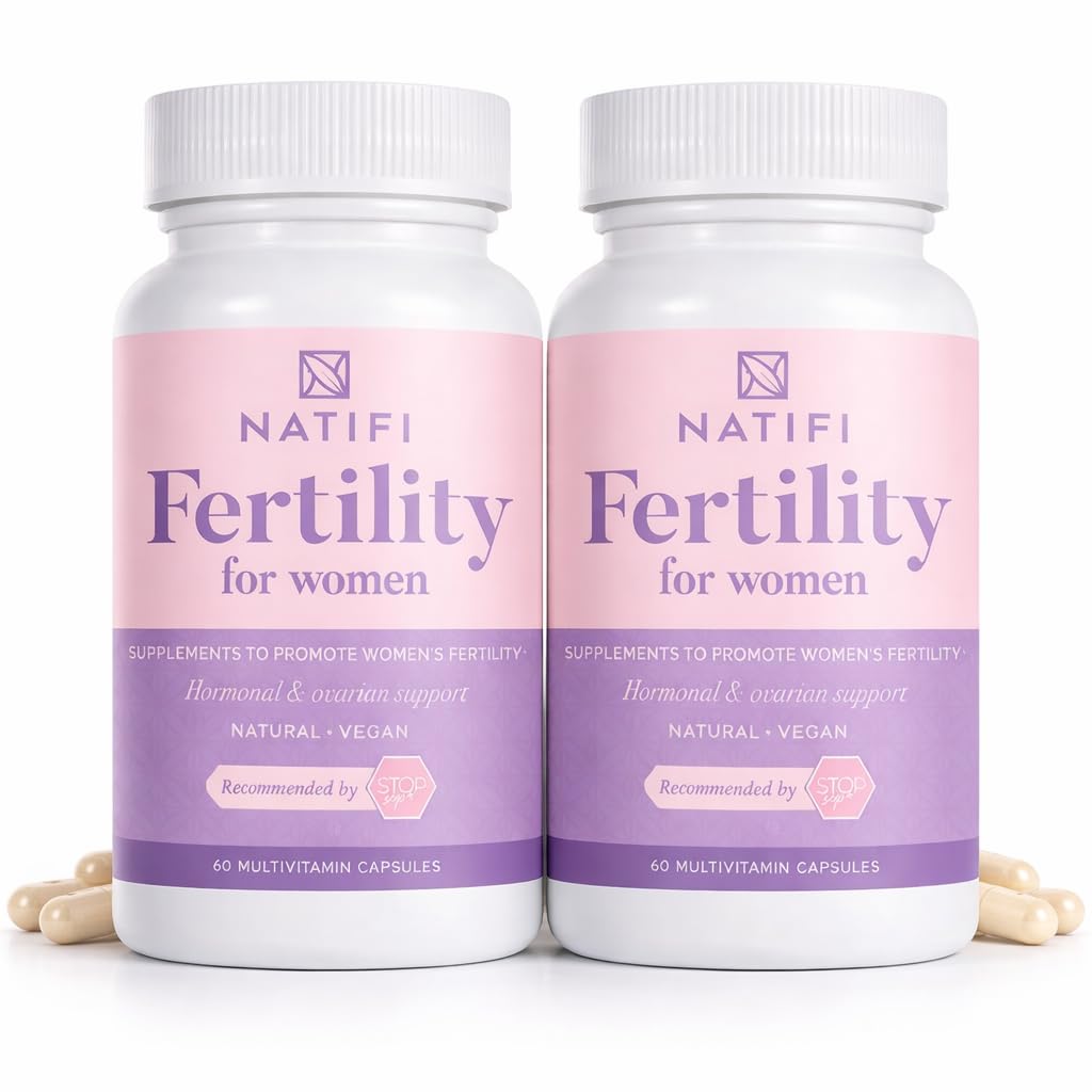 Natifi (2 Garrafas Fertilidade Vitaminas Pré-Natais Regular Ciclos Equilíbrio Hormônios, Ovulação de Ajuda. Concepção Multivitamina para Mulheres. 60 Caps Ácido Fólico, Myo Inositol, Vitex