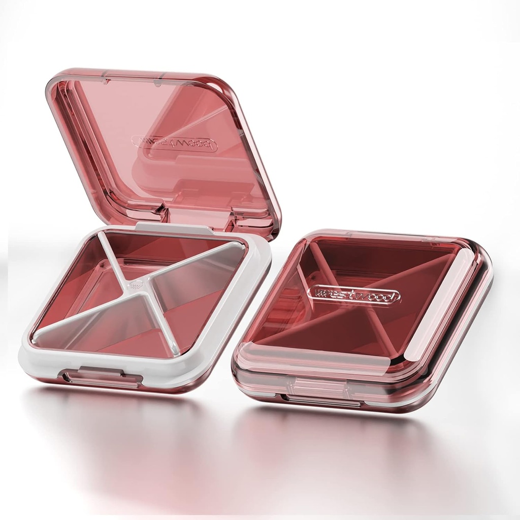 Organizador diário de pílulas DUBSTAR, 4 compartimentos portátil caso de comprimido de viagem, caixa de pílulas para bolso de bolsa para segurar vitaminas, óleo de fígado de bacalhau, suplementos e medicação (vermelho)