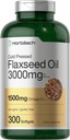 Horbäach Flaxseed Oil Softgel Cápsulas de 3000mg □ 300 Contagem de Alta Potência com Omega 3 6 9
