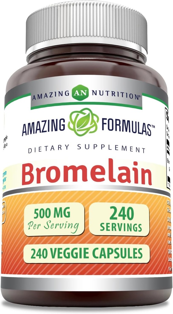 Fórmulas surpreendentes Bromelain 500mg 2400 GDU, Veggie Cápsulas □ Não-GMO □ Gluten Free □ Made in USA Ideal para Vegetarianos (240 Count)