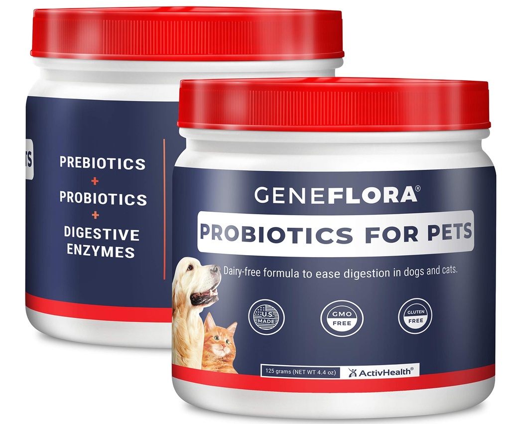 ActivHealth Digestive Enzimas e Probiótico para Animais de estimação (Cães, Gatos, Coelhos e Mais, 125 mg, 120 porções) por Geneflora para Pets Pack de 2