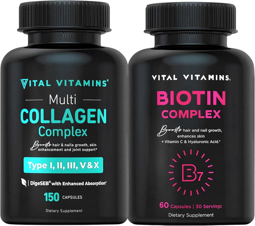 Pílulas Vitaminas Vitais Multi Colágeno + Pílulas Complexos de Biotina