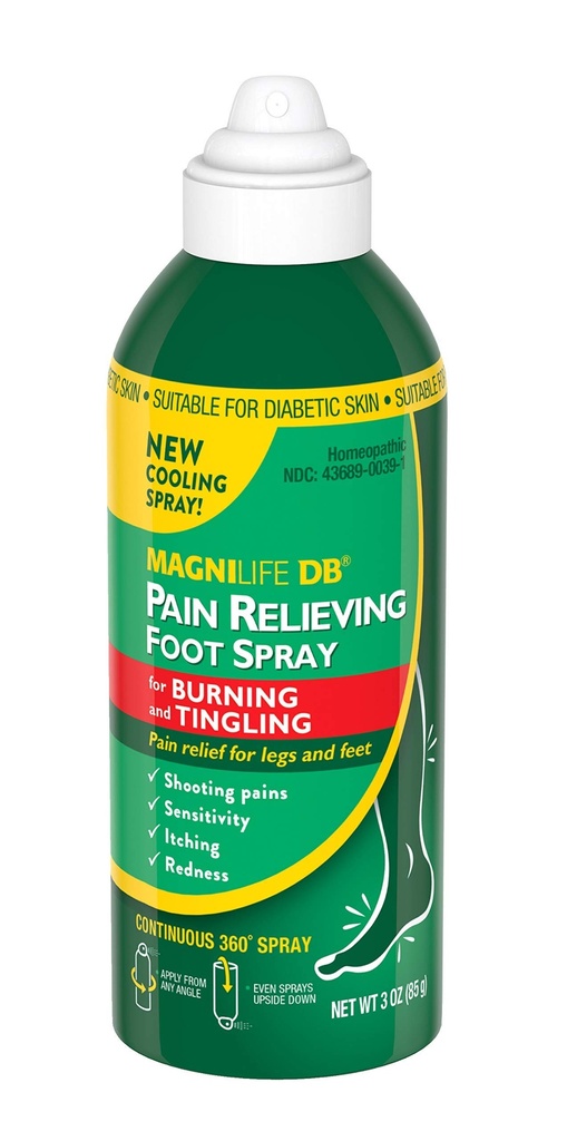 MagniLife DB Pain Aliviando Spray Pé, Naturalmente Refrigerando alívio da dor para acalmar queima e tingling, adequado para pele diabética - 3 onças