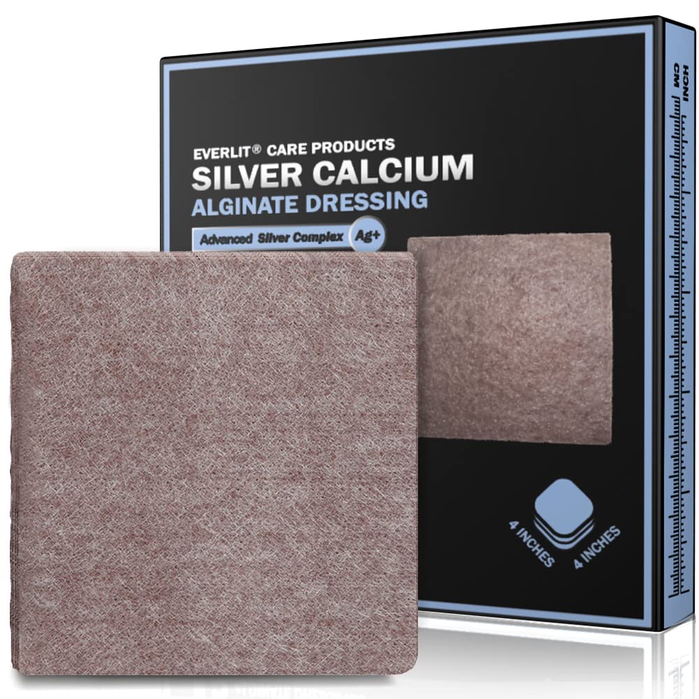 EVERLIT AG Silver Alginate Alginate Wound Dressing - Absorvente Não Estéril Dressing Pad - Gaze suave com fibra gelling natural para cuidados com feridas