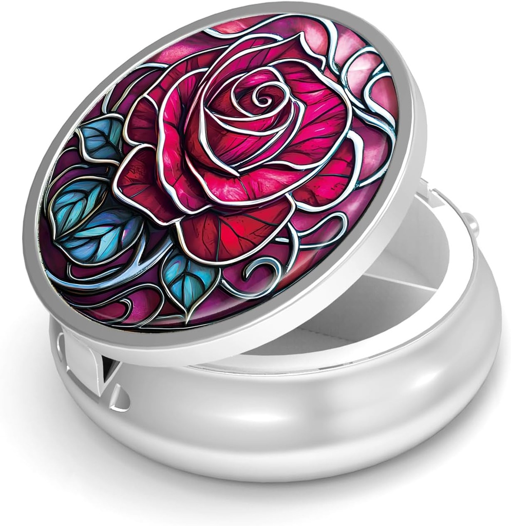 Caixa de Pílula-3 Compartimento Caixa de Pílula Pequena para bolsa e bolso Mini Titular de Pílula de Metal Container de viagem para segurar suplementos sem vitaminas BPA (Rose)