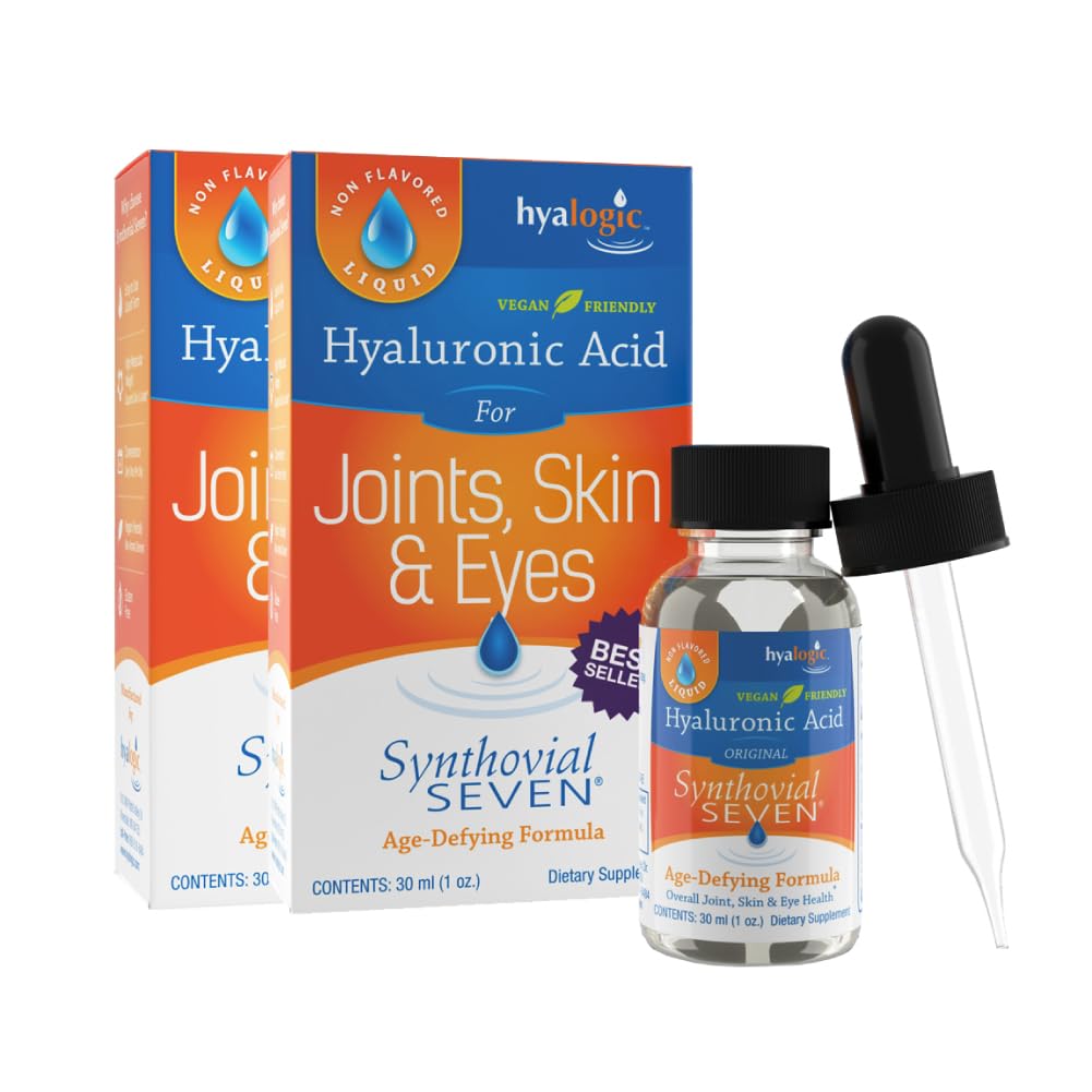 Hyalogic Synthovial Seven Líquido Ácido Hialurônico – Vegan Oral Joint & Skin Supplement, Alto Peso Molecular, Puro Hydration Support Supplements, 1 oz (2 Pack)