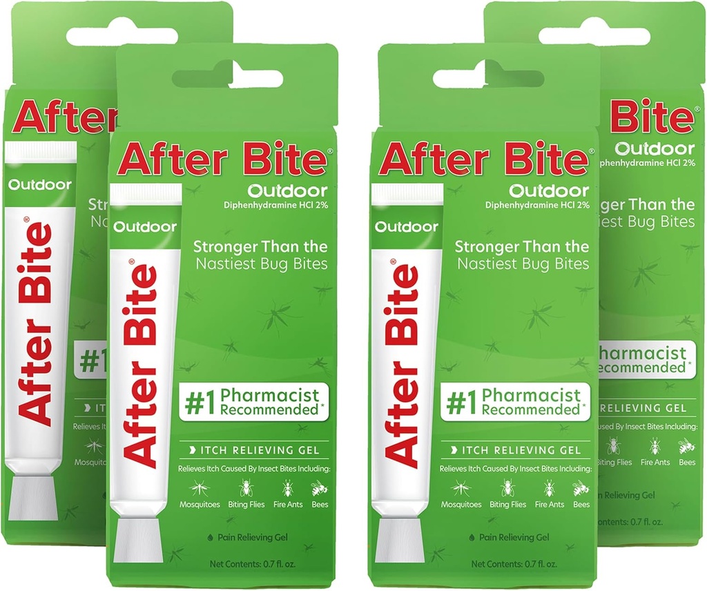 Depois de Morder Fórmula ao ar livre - Itch Relief com Diphenidramine HCl - Ideal para Mosquito & Fire Ant Bites, Abelhas & Mais - Portable Gel Formula - 0.7 oz (4 Pack)