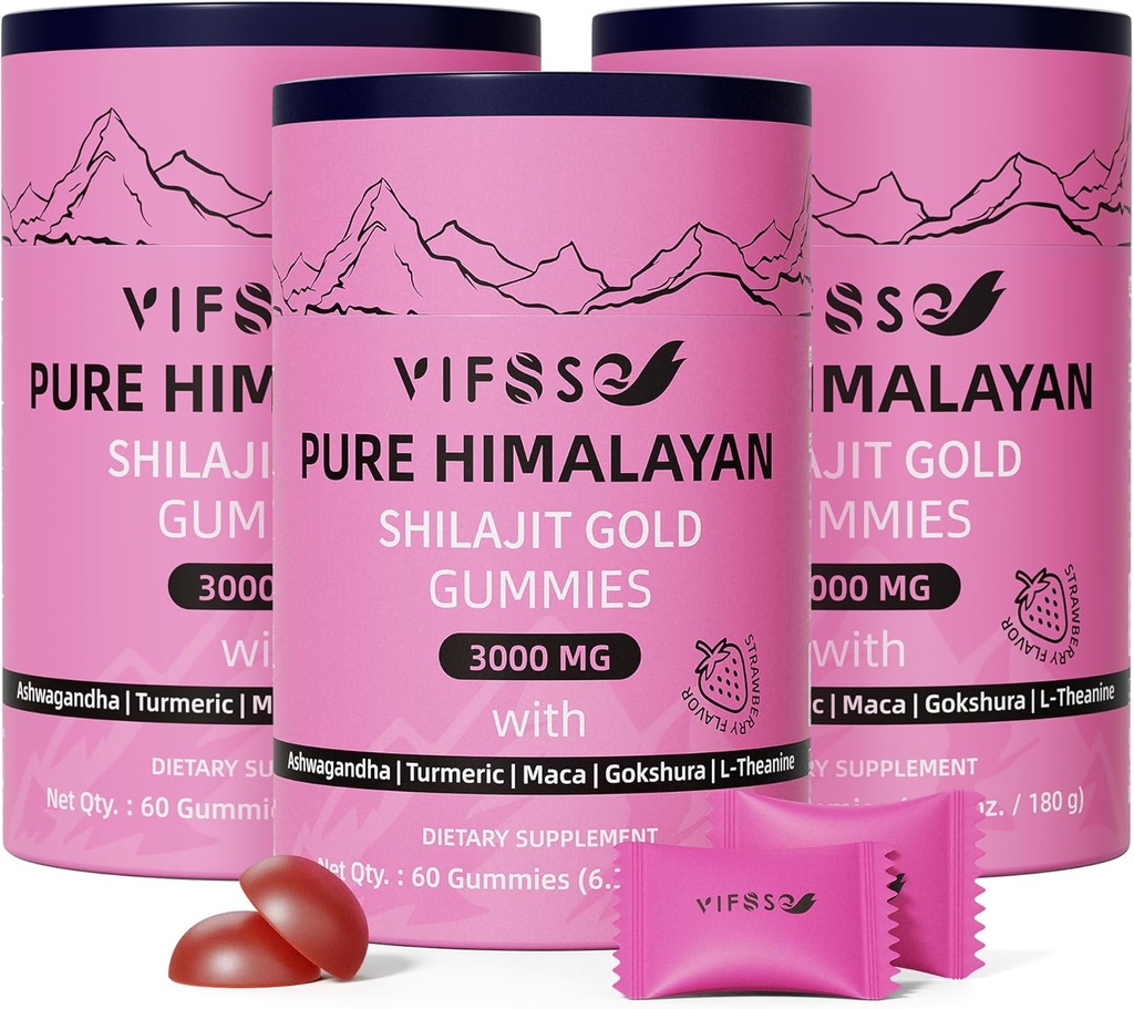 Shilajit Gummies, 3000 Mg Shilajit Puro Himalayan Orgânico com Ashwagandha, Gummies Açafrão sem açúcar para homens e mulheres, Suplemento Shilajit, Não-GMO Natureza Shilajit para energia, 180 Gummies