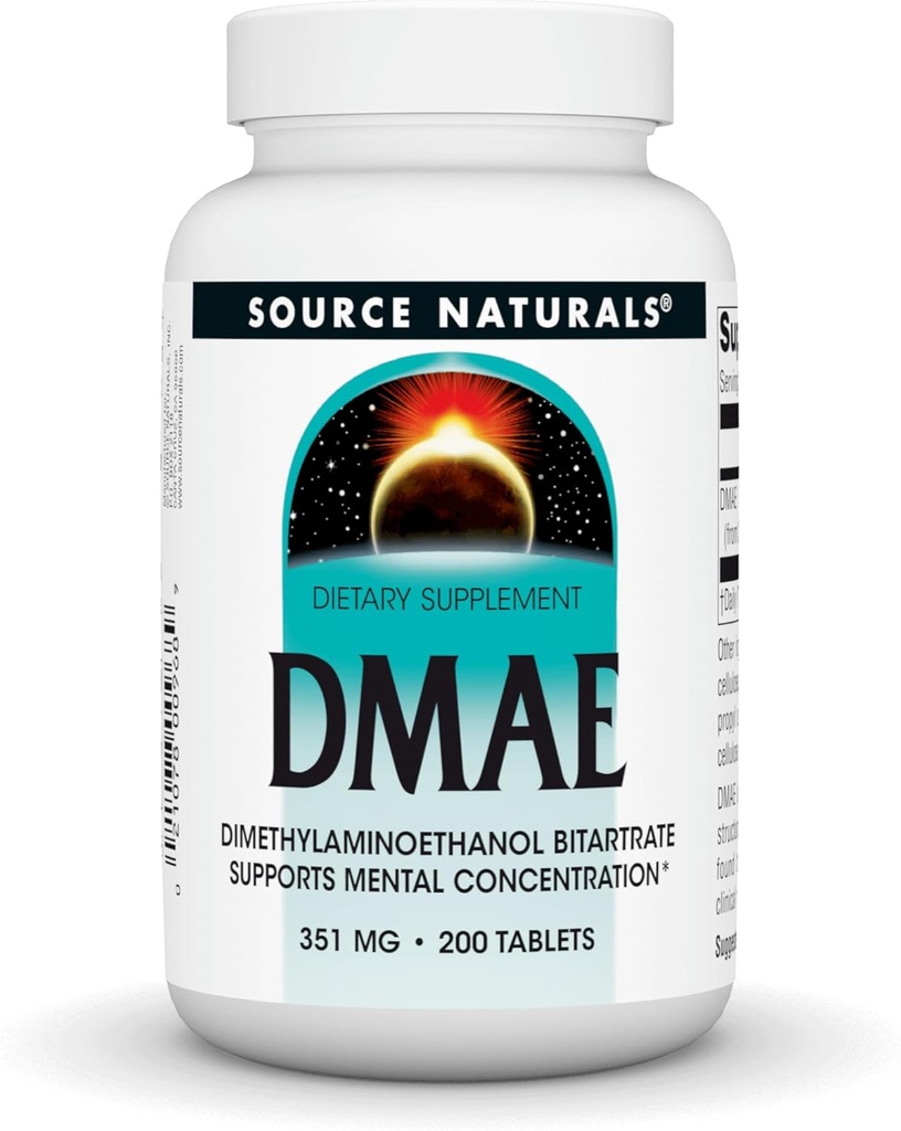 Fonte Natural DMAE, Bitartarato de Dimetilaminoetanol - Suporta Concentração Mental - 200 Comprimidos