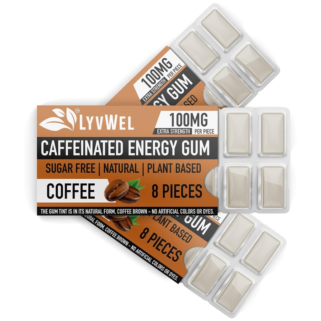 LyvWel Energia Gum 100mg Cafeína por gema (Todas as Naturalidades)